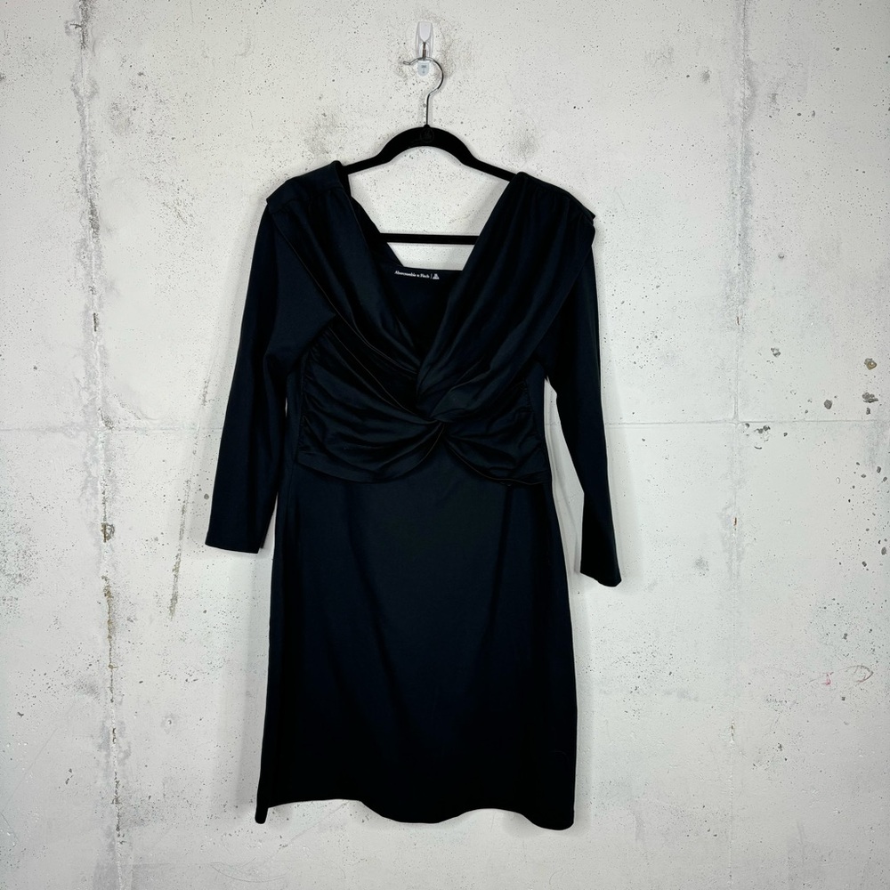 Abercrombie & Fitch Deep V Ponte Thick Knit Twisted Wrap Front Dress 3/4 Sleeve